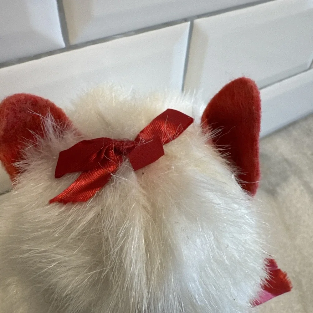 Vintage Fur‎ White Kitten 1980's Red Bow And Ears